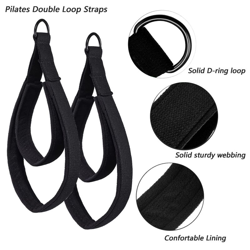 LOOEEL 2Pcs Pilates Double Loop Straps Feet Fitness Equipment Straps Double Padded Pilates D-Ring Loops Yoga Double Loop Straps Handle Straps Pilates Reformer Accessories for Home Gym Workout - Image 3
